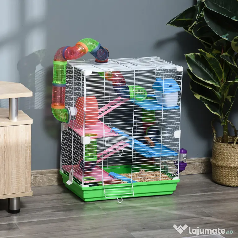Cusca PawHut cu 5 Niveluri pentru Rozătoare, Dimensiuni 46x30x58 cm, Ideală pentru Hamsteri și Șoareci, Design Spațios și Funcțional | Aosom Romania