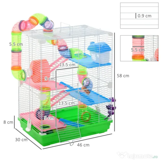 Cusca PawHut cu 5 Niveluri pentru Rozătoare, Dimensiuni 46x30x58 cm, Ideală pentru Hamsteri și Șoareci, Design Spațios și Funcțional | Aosom Romania