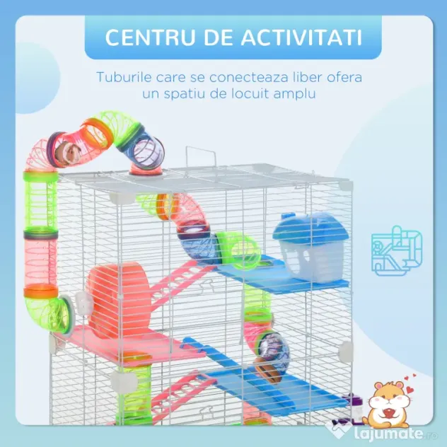 Cusca PawHut cu 5 Niveluri pentru Rozătoare, Dimensiuni 46x30x58 cm, Ideală pentru Hamsteri și Șoareci, Design Spațios și Funcțional | Aosom Romania