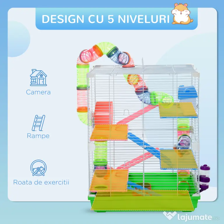 Cusca PawHut cu 5 Niveluri pentru Rozătoare, Dimensiuni 46x30x58 cm, Ideală pentru Hamsteri și Șoareci, Design Spațios și Funcțional | Aosom Romania