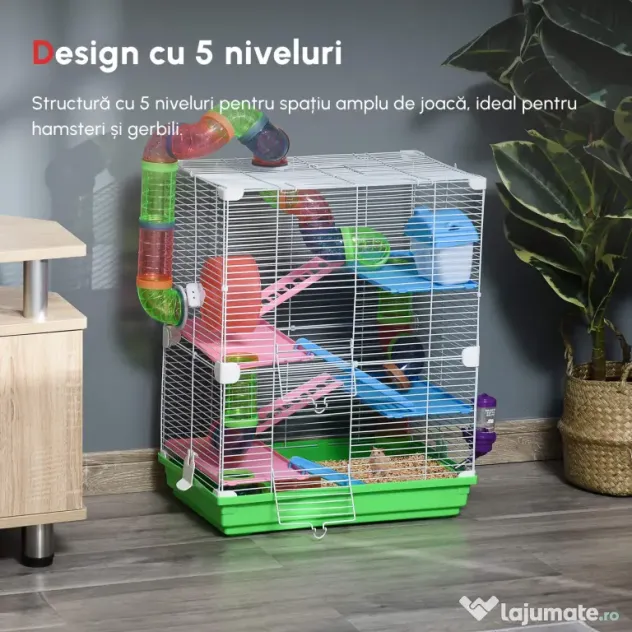 Cusca PawHut cu 5 Niveluri pentru Rozătoare, Dimensiuni 46x30x58 cm, Ideală pentru Hamsteri și Șoareci, Design Spațios și Funcțional | Aosom Romania