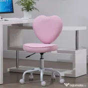 HOMCOM Scaun de Birou în Formă de Inimă, Bază cu 5 Roți, Înălțime Reglabilă, 40x50x79-89 cm, Roz | Aosom Romania