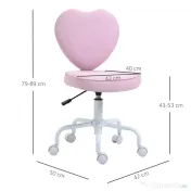 HOMCOM Scaun de Birou în Formă de Inimă, Bază cu 5 Roți, Înălțime Reglabilă, 40x50x79-89 cm, Roz | Aosom Romania