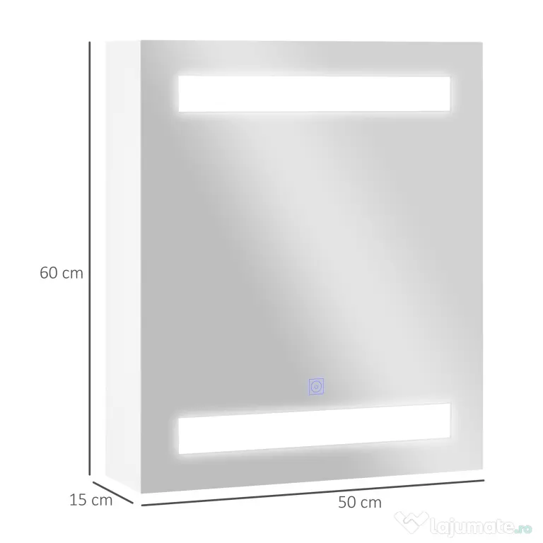 HOMCOM Dulap Baie cu 1 Usa Basculanta Oglinda si Lumini LED 60 x 50 x15cm | Aosom Romania