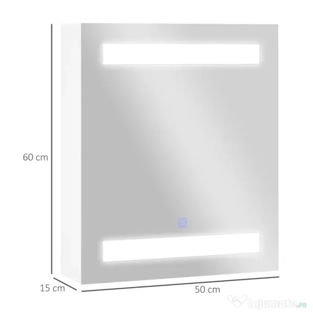 HOMCOM Dulap Baie cu 1 Usa Basculanta Oglinda si Lumini LED 60 x 50 x15cm | Aosom Romania