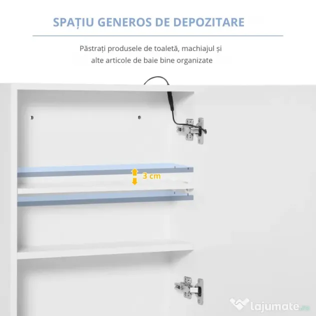 HOMCOM Dulap Baie cu 1 Usa Basculanta Oglinda si Lumini LED 60 x 50 x15cm | Aosom Romania