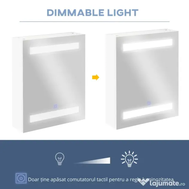 HOMCOM Dulap Baie cu 1 Usa Basculanta Oglinda si Lumini LED 60 x 50 x15cm | Aosom Romania