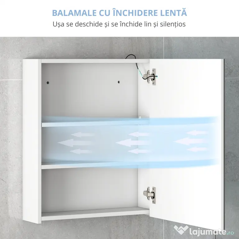 HOMCOM Dulap Baie cu 1 Usa Basculanta Oglinda si Lumini LED 60 x 50 x15cm | Aosom Romania