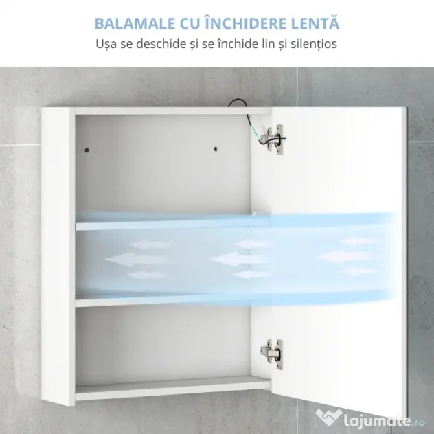 HOMCOM Dulap Baie cu 1 Usa Basculanta Oglinda si Lumini LED 60 x 50 x15cm | Aosom Romania