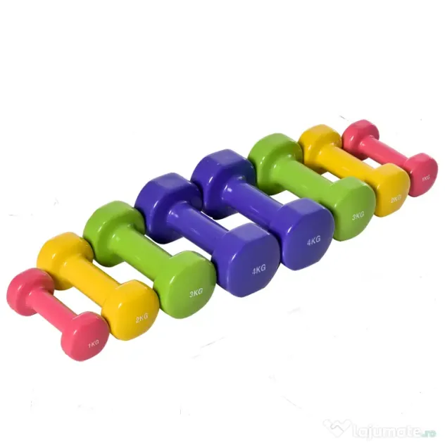 HOMCOM Set de 8 Gantere cu Design Hexagonal, Greutăți pentru Sală de Antrenament din Oțel și PU, Ø9x19,5 cm, Multicolore | Aosom Romania