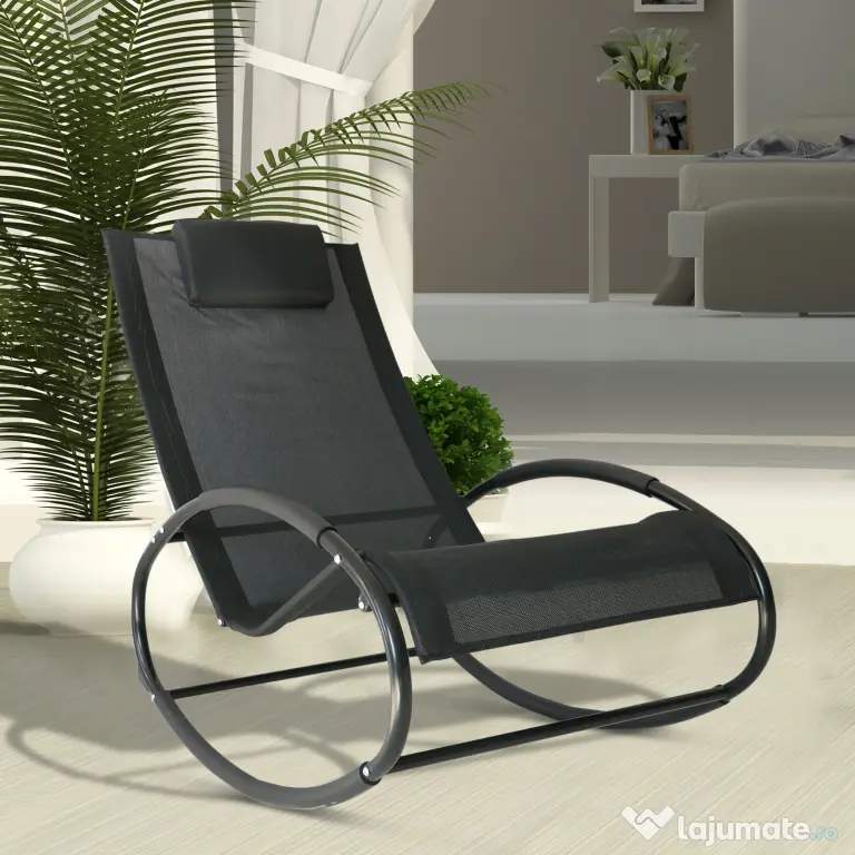 Outsunny Sezlong Leagan pentru Extern in Otel Invelit in Textilen, Negru | Aosom Romania