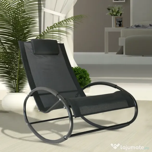 Outsunny Sezlong Leagan pentru Extern in Otel Invelit in Textilen, Negru | Aosom Romania