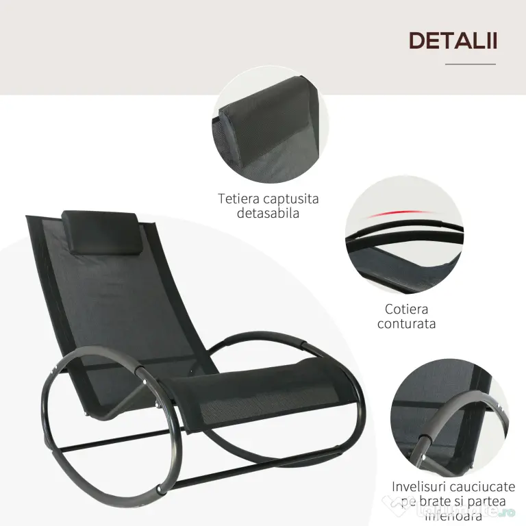 Outsunny Sezlong Leagan pentru Extern in Otel Invelit in Textilen, Negru | Aosom Romania