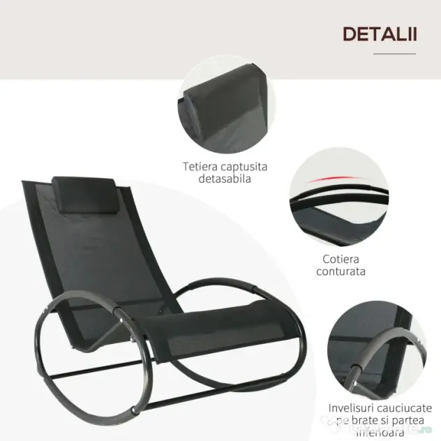 Outsunny Sezlong Leagan pentru Extern in Otel Invelit in Textilen, Negru | Aosom Romania