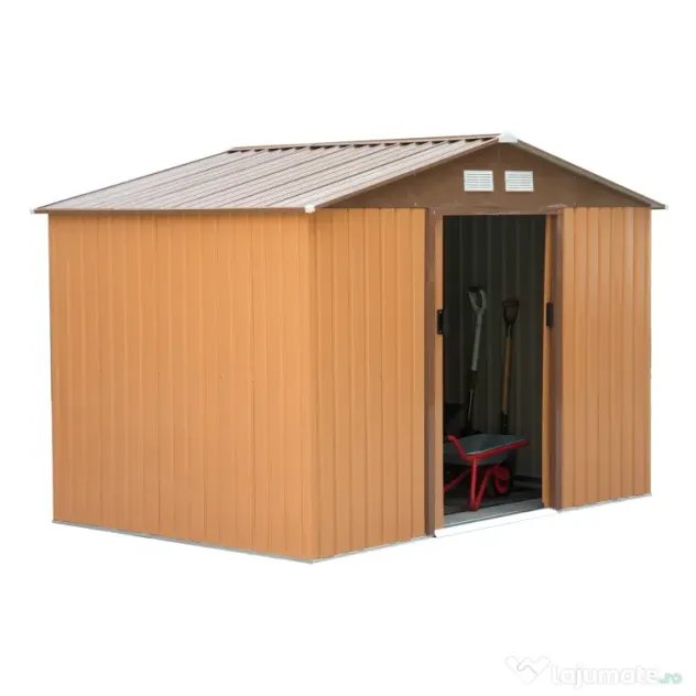 Outsunny casuta ustensile, magazie de gradina, sopron pentru unelte de exterior 277x195x192cm, Maro | Aosom Romania