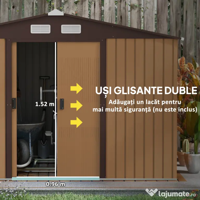 Outsunny casuta ustensile, magazie de gradina, sopron pentru unelte de exterior 277x195x192cm, Maro | Aosom Romania