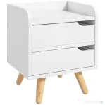 HOMCOM Noptiera cu 2 sertare picioare din pin mobila pentru casa alba