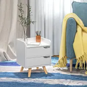 Noptiera alba cu 2 sertare extemsibilie, picioare din pin, mobila pentru casa,33x28x42cm HOMCOM | Aosom RO 