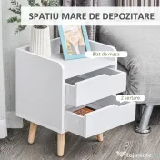 Noptiera alba cu 2 sertare extemsibilie, picioare din pin, mobila pentru casa,33x28x42cm HOMCOM | Aosom RO 