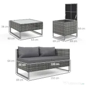 Outsunny Set de Gradina 4 Bucati cu 2 Canapele 2 Locuri, Masuta de Cafea si Masuta Inalta cu Lada, Set Masute si Scaune de Gradina