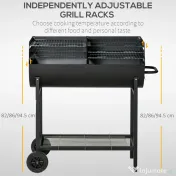 Outsunny Gratar din Otel cu 2 Grile Independente Negru 90cm x 45cm x 96cm | Aosom Romania