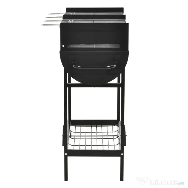 Outsunny Gratar din Otel cu 2 Grile Independente Negru 90cm x 45cm x 96cm | Aosom Romania