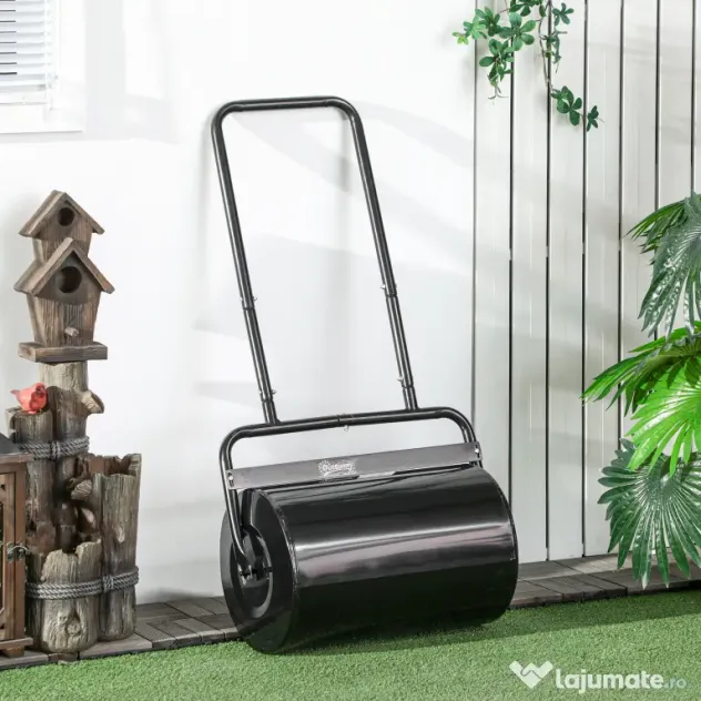 DURHAND Rola de Gradina Ø32 x 50L cm, Metal Negru, Rezervor pana la 38 L