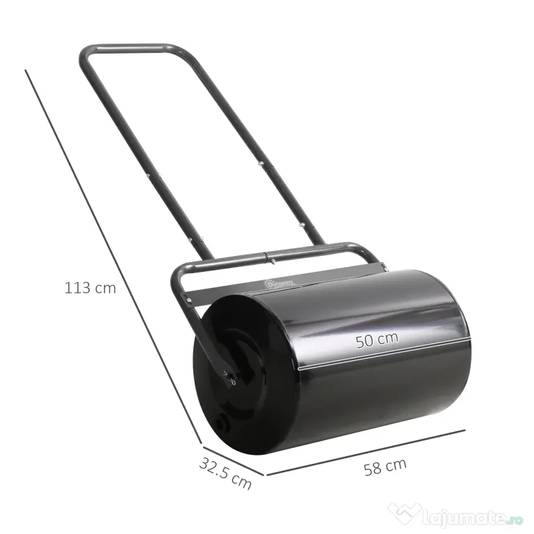 DURHAND Rola de Gradina Ø32 x 50L cm, Metal Negru, Rezervor pana la 38 L