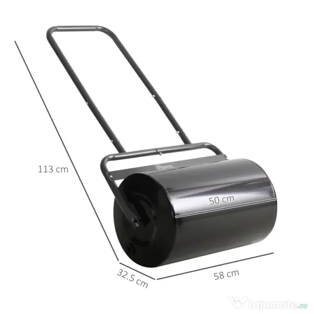 DURHAND Rola de Gradina Ø32 x 50L cm, Metal Negru, Rezervor pana la 38 L