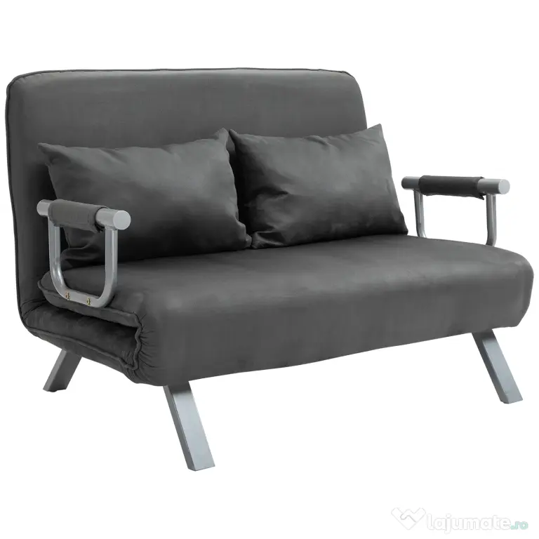 HOMCOM Canapea Extensibilă cu Șezut Reglabil în 5 Poziții și Perne Detașabile, Canapea din Imitație de Piele, 105x80x78 cm, Gri | Aosom Romania