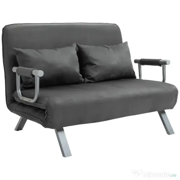 HOMCOM Canapea Extensibilă cu Șezut Reglabil în 5 Poziții și Perne Detașabile, Canapea din Imitație de Piele, 105x80x78 cm, Gri | Aosom Romania