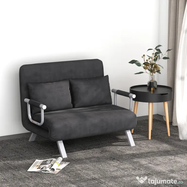 HOMCOM Canapea Extensibilă cu Șezut Reglabil în 5 Poziții și Perne Detașabile, Canapea din Imitație de Piele, 105x80x78 cm, Gri | Aosom Romania