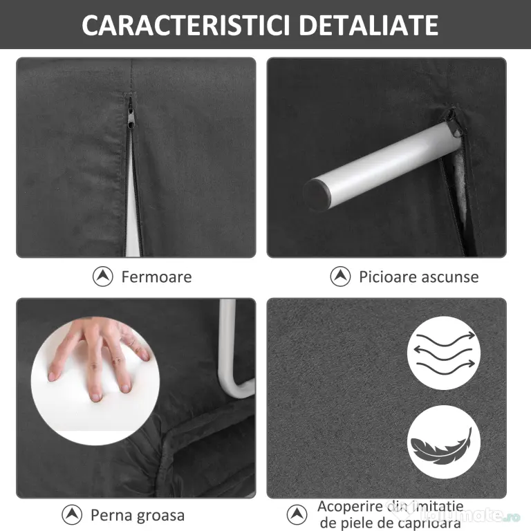 HOMCOM Canapea Extensibilă cu Șezut Reglabil în 5 Poziții și Perne Detașabile, Canapea din Imitație de Piele, 105x80x78 cm, Gri | Aosom Romania