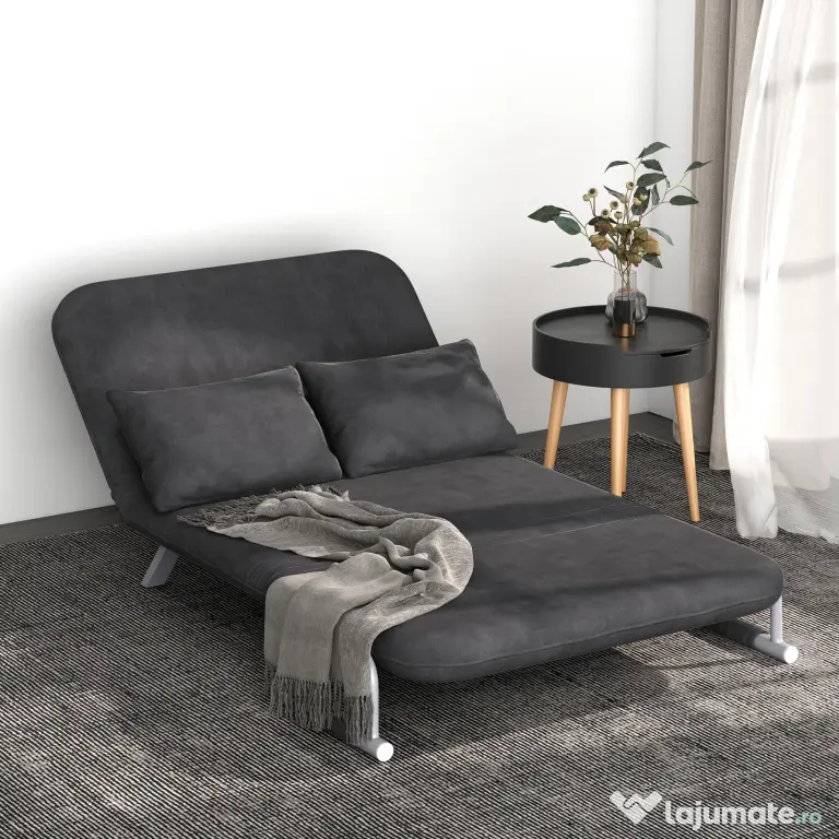 HOMCOM Canapea Extensibilă cu Șezut Reglabil în 5 Poziții și Perne Detașabile, Canapea din Imitație de Piele, 105x80x78 cm, Gri | Aosom Romania