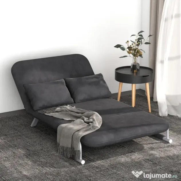 HOMCOM Canapea Extensibilă cu Șezut Reglabil în 5 Poziții și Perne Detașabile, Canapea din Imitație de Piele, 105x80x78 cm, Gri | Aosom Romania