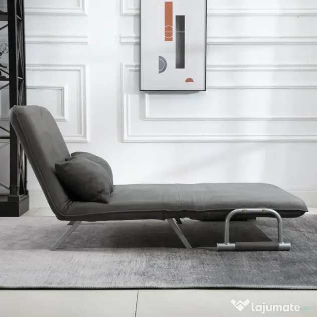 HOMCOM Canapea Extensibilă cu Șezut Reglabil în 5 Poziții și Perne Detașabile, Canapea din Imitație de Piele, 105x80x78 cm, Gri | Aosom Romania