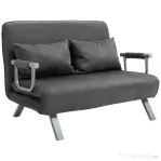 HOMCOM Canapea Pat 2 Locuri din Imitatie de Piele și Oțel cu Spătar Reglabil în 5 Poziții, 105x80x78 cm, Gri