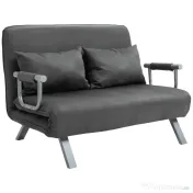 HOMCOM Canapea Pat 2 Locuri din Imitatie de Piele și Oțel cu Spătar Reglabil în 5 Poziții, 105x80x78 cm, Gri