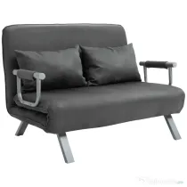 HOMCOM Canapea Pat 2 Locuri din Imitatie de Piele și Oțel cu Spătar Reglabil în 5 Poziții, 105x80x78 cm, Gri