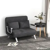 HOMCOM Canapea Pat 2 Locuri din Imitatie de Piele și Oțel cu Spătar Reglabil în 5 Poziții, 105x80x78 cm, Gri