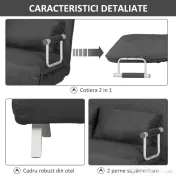 HOMCOM Canapea Pat 2 Locuri din Imitatie de Piele și Oțel cu Spătar Reglabil în 5 Poziții, 105x80x78 cm, Gri
