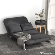 HOMCOM Canapea Pat 2 Locuri din Imitatie de Piele și Oțel cu Spătar Reglabil în 5 Poziții, 105x80x78 cm, Gri