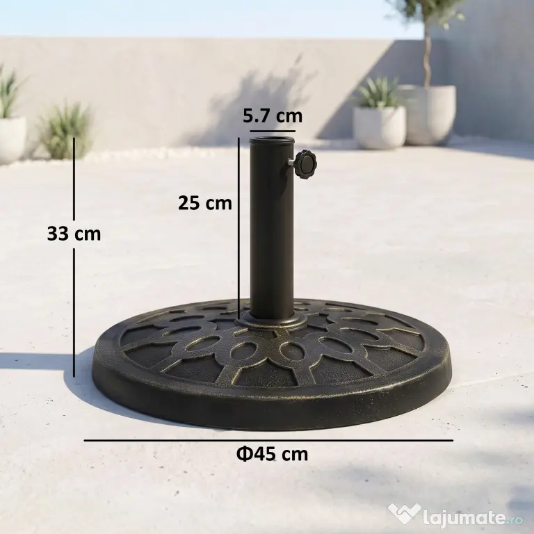 Outsunny Bază Rotundă pentru Umbrelă de Ø38 mm și Ø48 mm cu Mâner, Ø45x33 cm, Bronz | Aosom Romania