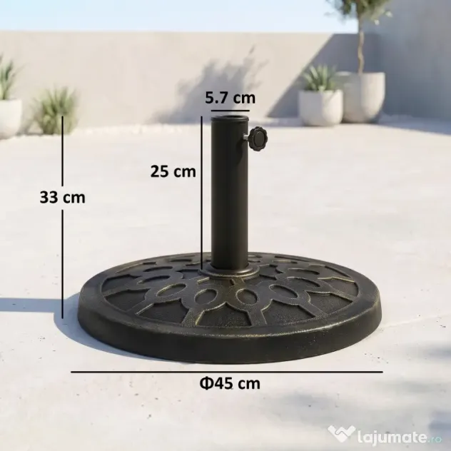 Outsunny Bază Rotundă pentru Umbrelă de Ø38 mm și Ø48 mm cu Mâner, Ø45x33 cm, Bronz | Aosom Romania