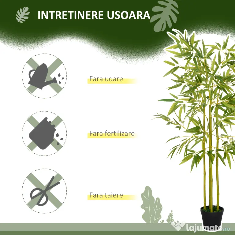 Bambus Artificial in Ghiveci Outsunny, Verde, Inaltime 120cm, Verde | Aosom Romania
