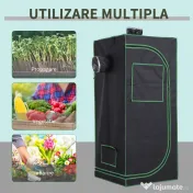 Outsunny Cort pentru Cultura Hidroponică, Spațiu de Creștere Plante, 60x60x140 cm, Rezistent la Lumină, Negru | Aosom Romania 
