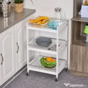 HOMCOM Cărucior de Bucătărie Alb, Lemn și Oțel Inox, 3 Etajere, 4 Roți, Design Modern și Funcțional | Aosom Romania 