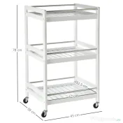HOMCOM Cărucior de Bucătărie Alb, Lemn și Oțel Inox, 3 Etajere, 4 Roți, Design Modern și Funcțional | Aosom Romania 