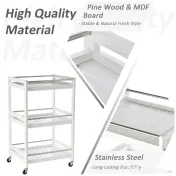 HOMCOM Cărucior de Bucătărie Alb, Lemn și Oțel Inox, 3 Etajere, 4 Roți, Design Modern și Funcțional | Aosom Romania 