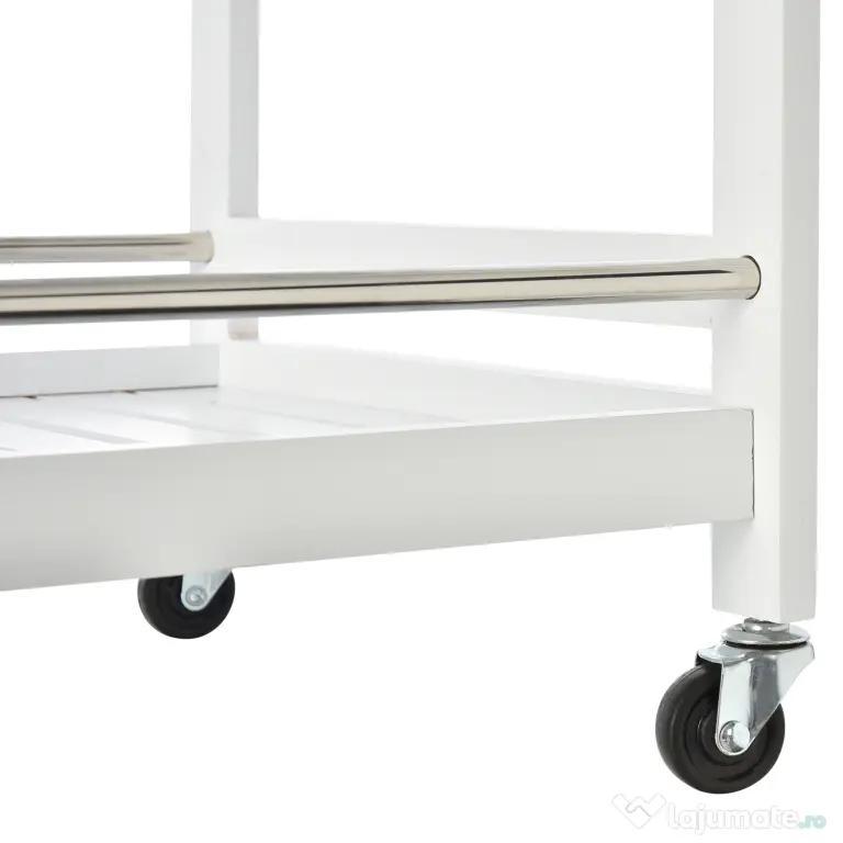 HOMCOM Cărucior de Bucătărie Alb, Lemn și Oțel Inox, 3 Etajere, 4 Roți, Design Modern și Funcțional | Aosom Romania